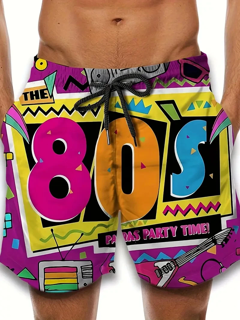 

Vintage 3D 80s 90s Graphic Beach Shorts Men Women Print Surf Board Trunks Hawaii Swimwear Pants Kids Breathable Cool Ice Shorts