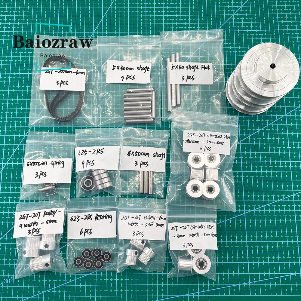 Baiozraw Gasherbrum Annex K3 3D Printer 200-2GT-6 2GT Pulley Grind Flat Shaft 5X60mm 625-2RS Bearing Z Motion Belt Kit