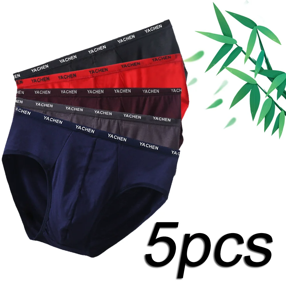

Комплект из 5 предметов из бамбукового волокна, однотонные мужские треугольные брюки, быстросохнущее спортивное нижнее белье со средней талией, мужское комфортное нижнее белье