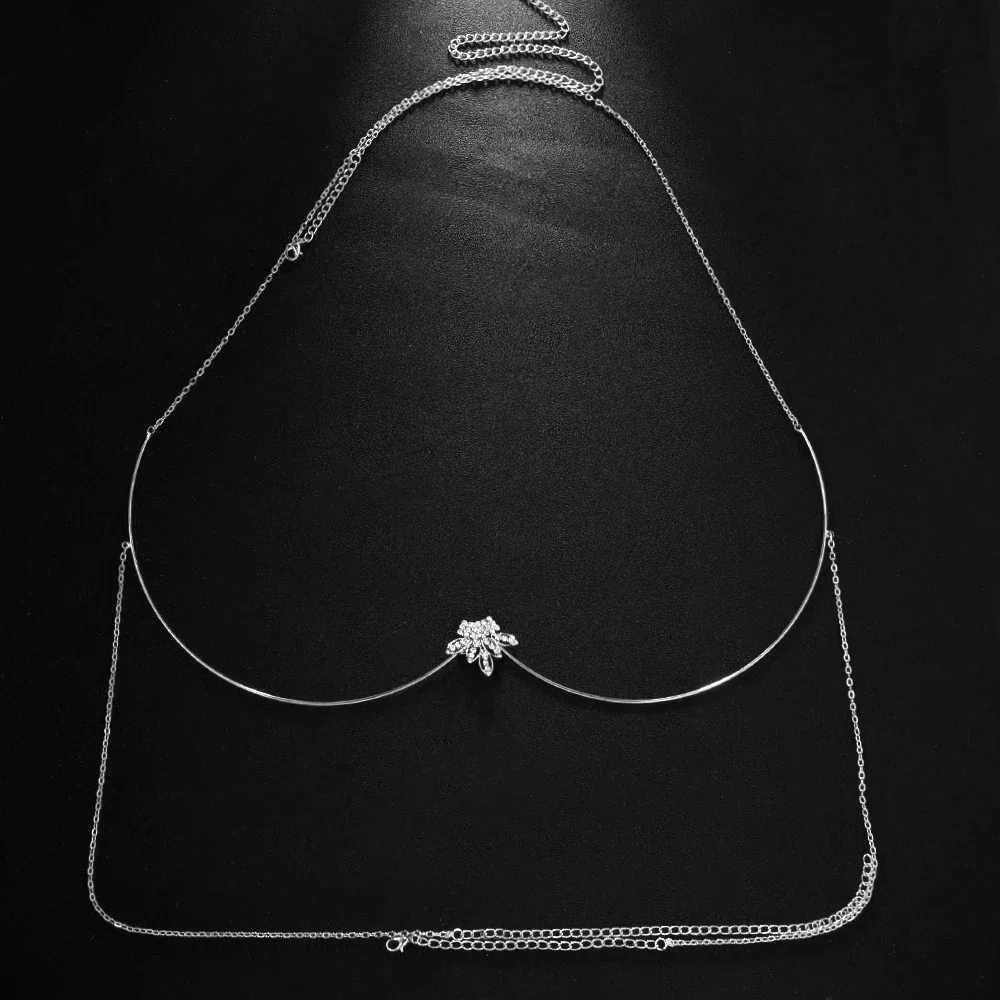 Sexy Top Crystal Leaf Chest Bracket Harmess Bikinis Accessories Nightclub Outfit Rave Women Metal Bra Chain Underwear Jewelry