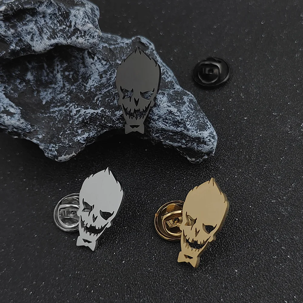 Classic Skull Symbol Brooches for Men Punk Stainless Steel Danger Sign Badge Pin Brooch Hip Hop Rock Party Accessories