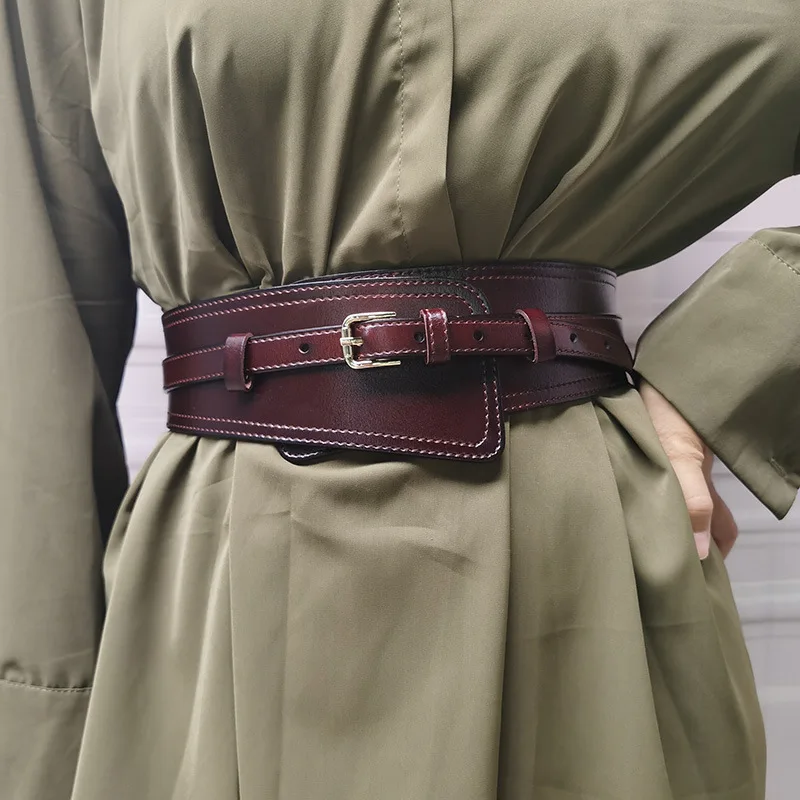 

Широкий пояс из натуральной кожи, модные универсальные украшения, аксессуары на талию, женское платье с уплотнением на талии, ремни из натуральной воловьей кожи