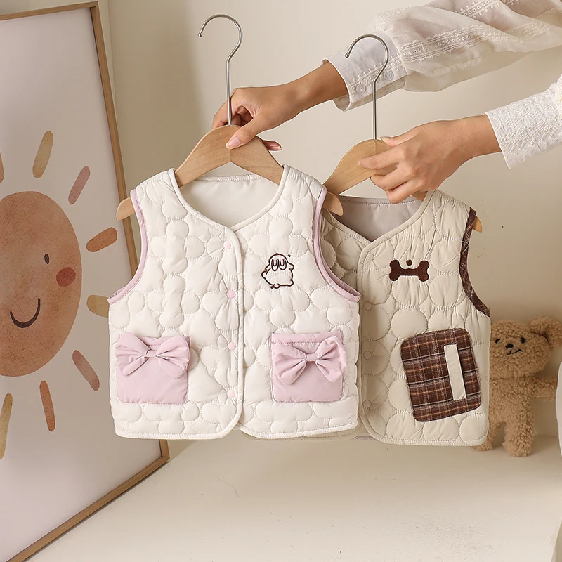

Warm Cotton Filled Vest for Children Autumn Winter New Style Unisex Inner Wear Outer Wear Shoulder Pad Clothes Knot...