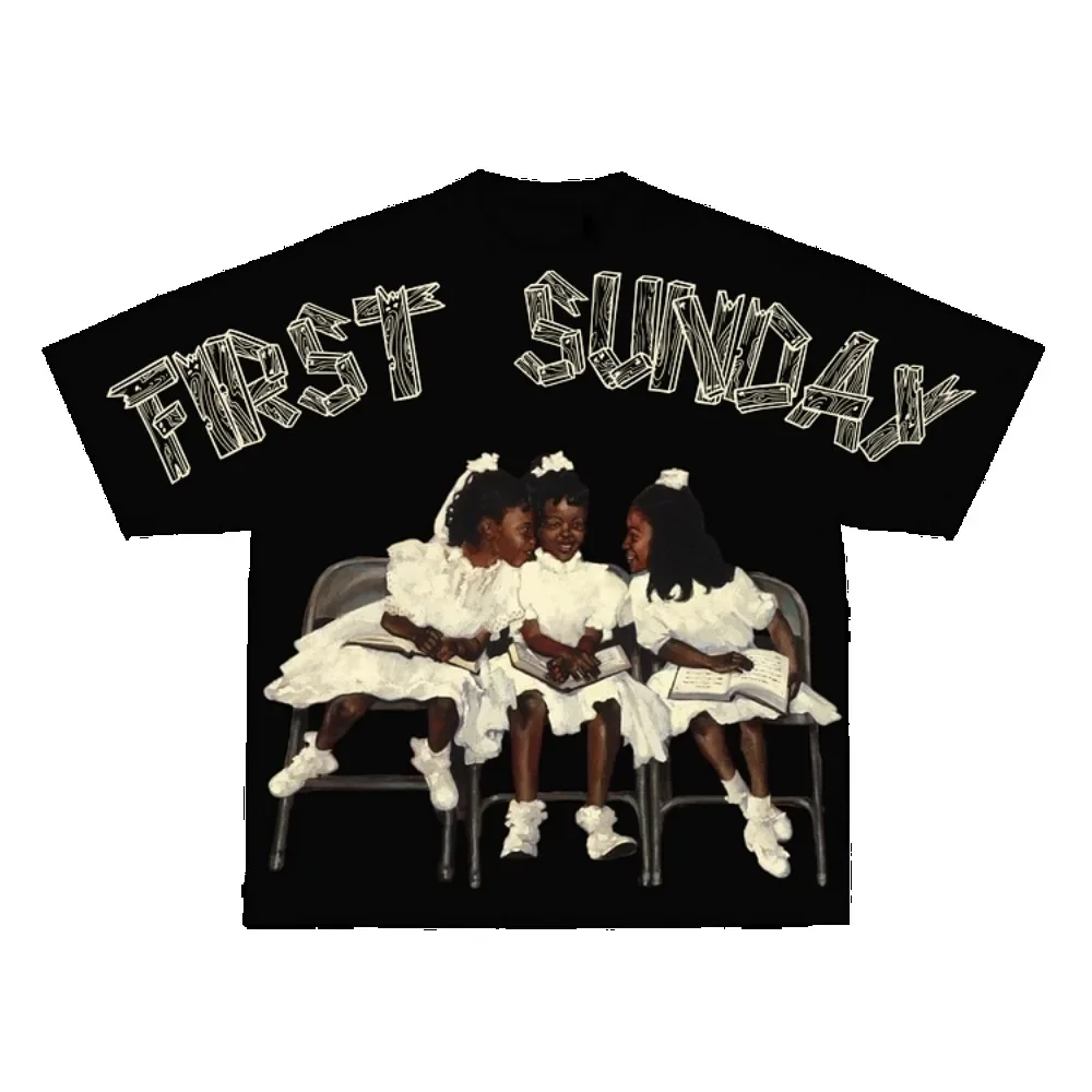 Harajuku Children First Sunday Print Graphic Popular T-Shirt Men Y2K Short Sleeves Vintage Oversize Tshirt Streetwear Women Tops