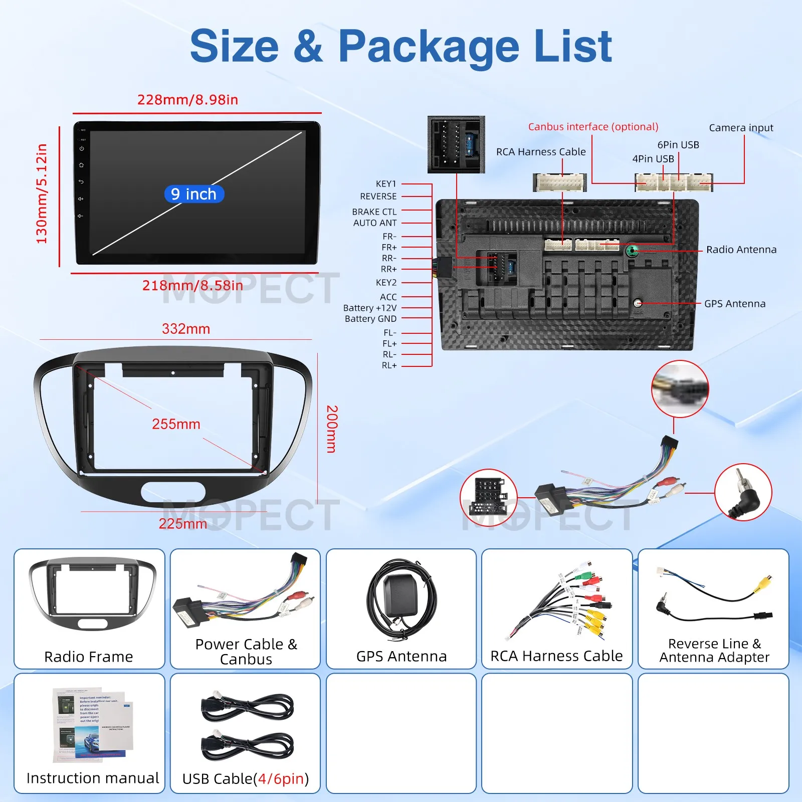 Hyundai I10 2007-2013 2 Din Autoradio Bluetooth 9 inch 2GB+64GB Autoradio BT Android 15 GPS FM/AM CarPlay WiFi GPS Navigatie