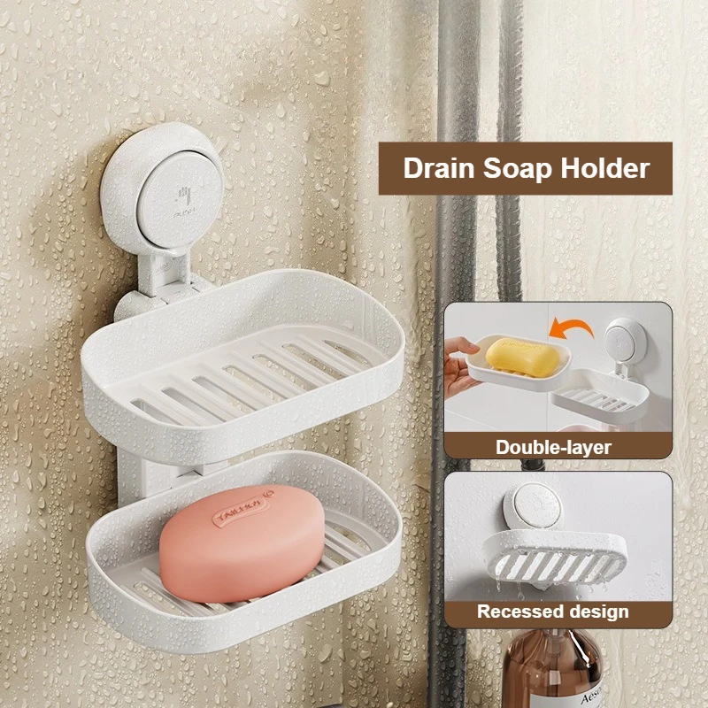 

Soap Dish Holder for Shower Suction Cup Wall Mounted Self Draining NoDrilling Removable Bar Soap Sponge Holder for Bathroom Bat