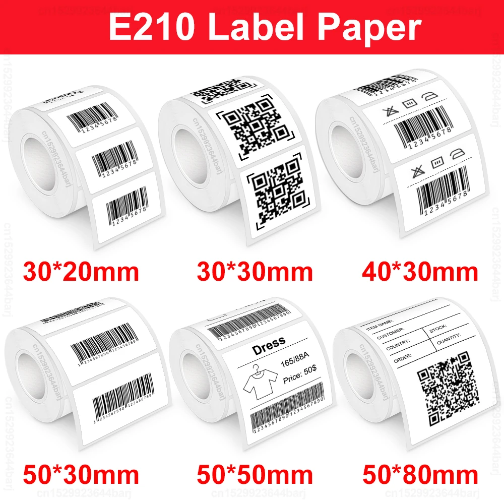 Multisize E210 Label Paper Suit for E210 Thermal Label Printer Phomemo M110 Label Maker E210 Self-adhseive Label Printer Sticker