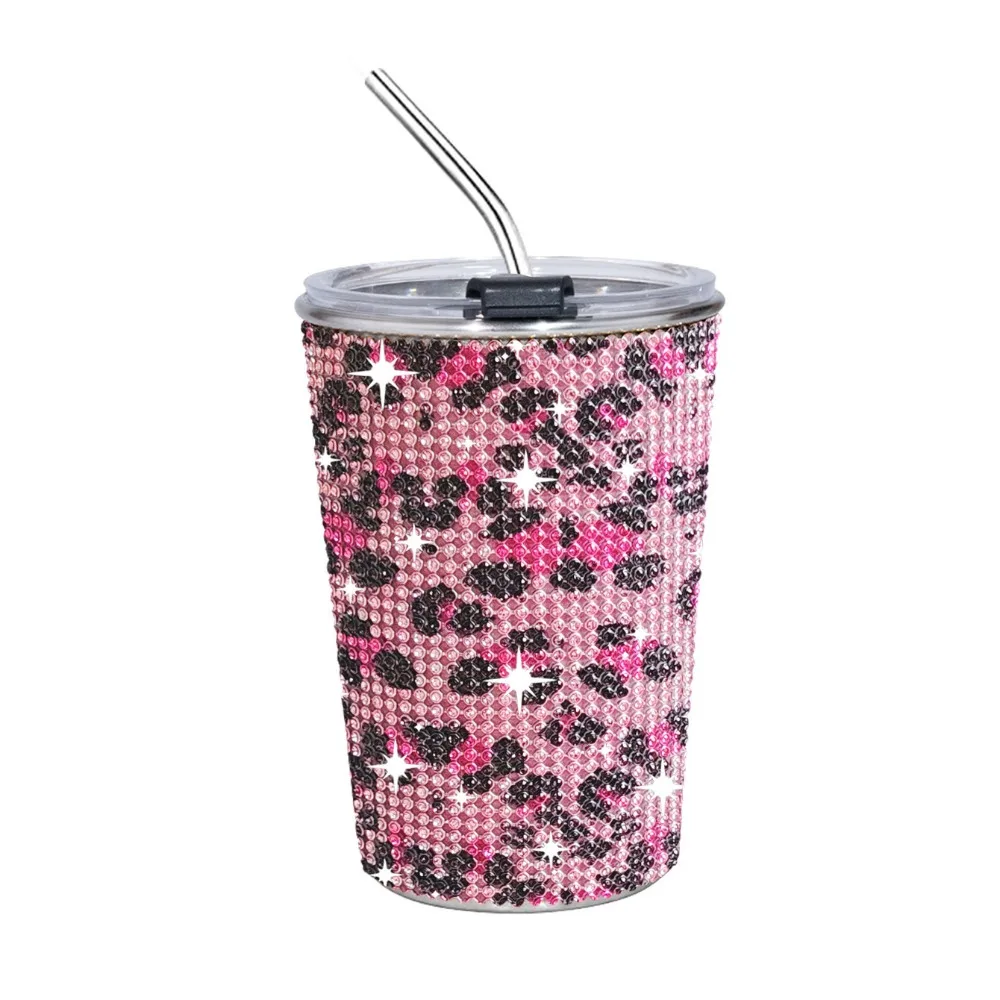 500ml Rhinestone Water Cup Sparkling Reusable Stainless Steel Water Bottle Luxury with Lid Straw Creative Straw Cup