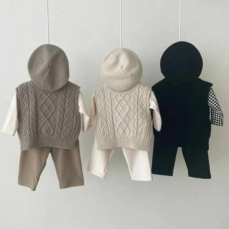 Neonata maglieria maglioni senza maniche autunno ragazzi gilet di cotone cappotto Solid top maglia gilet bambino Pullover capispalla 0-3Y