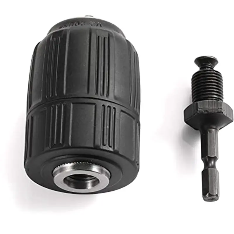 DT15 2 Pack 1/2 Inch Keyless Drill Chuck Adapter Set with Hex SDS Wrench Shank for Impact Driver, 1.5-10mm