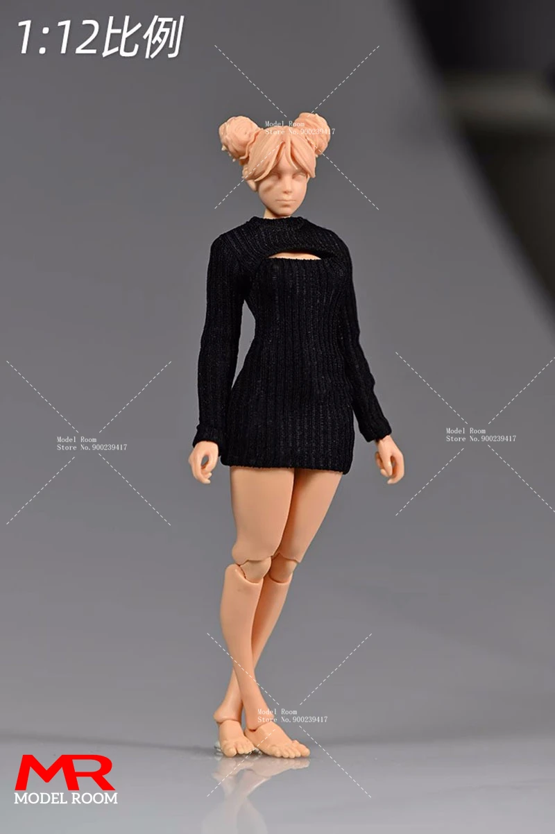 1/12 Scale Female Open Chest Striped Sweater Dress Clothes Model Fit 12'' Romankey X COWL Female Soldier Action Figure Body