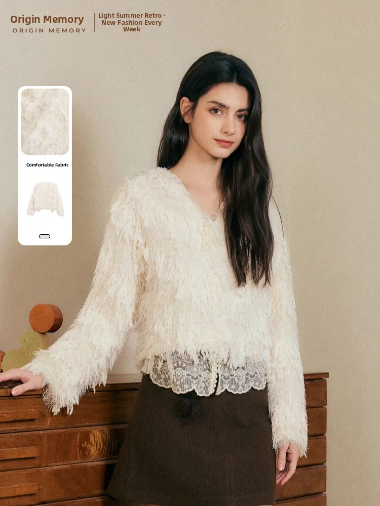 

Женская куртка Ele V-Ne Long Sve из искусственного меха, пэчворк, весна 2026, дизайн Memory's Starting Point Faion