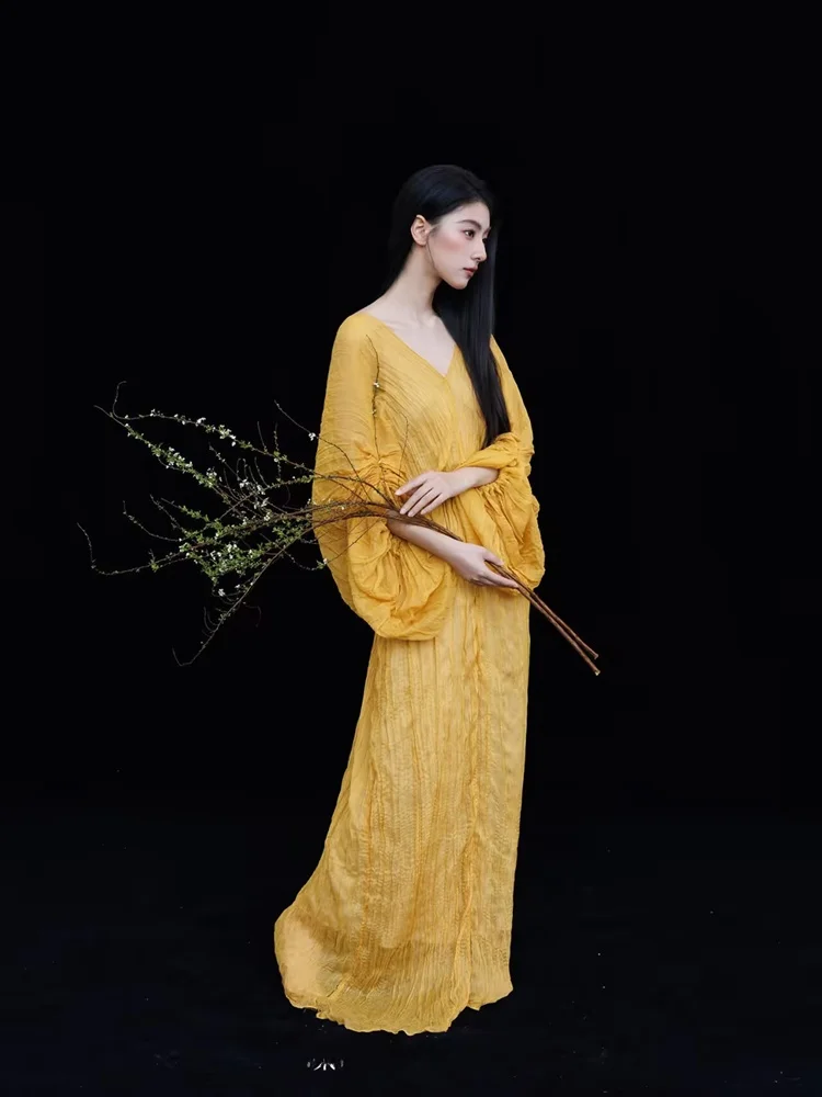 

New 2026 Photography Studio Theme Chinese Style Dress Oil Painting Style Cold Tone Photography Costume Women's Fashion Dress