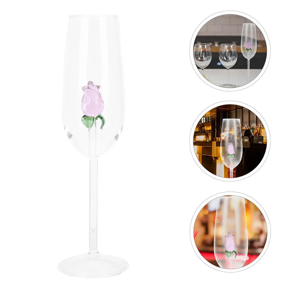 

2Pcs Rose Crystal Glass Wine Flute Stylish Goblet Compact Size Creative Cocktail Glass Table Decoration for Bridal Shower