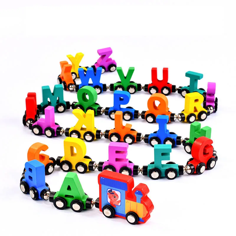 26 pièces lettres magnétiques Train créatif coloré Cognition jouet en bois apprentissage voiture Montessori assemblage pour enfants jouets éducatifs