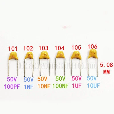 100Pcs 50V monolithic ceramic capacitor 10PF ~ 10UF 22PF 47NF 220NF 1NF 4.7UF 1UF 100NF 330NF 0.1UF 102 104 105 106 103 473 334