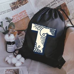 Drawstring Bags Creative Waves Letters Print Children's Backpack Women Yoga Bag Drawing Bags Stylish and Portable Men's Gym sack