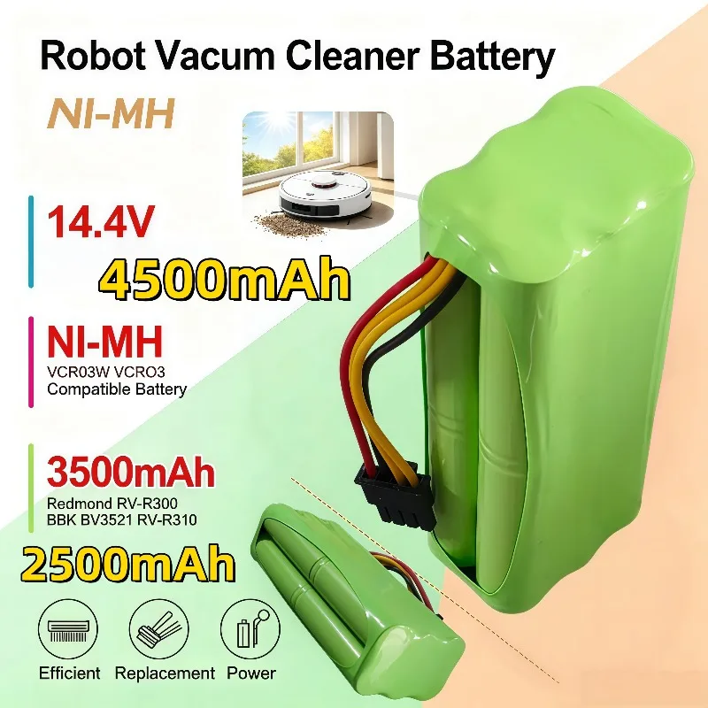 Rechargeable Robot Sweeper Battery 14.4V 2500‑4500mAh NI‑MH For Redmond RV‑R310 VCR03 VCR03W BBK BV3521
