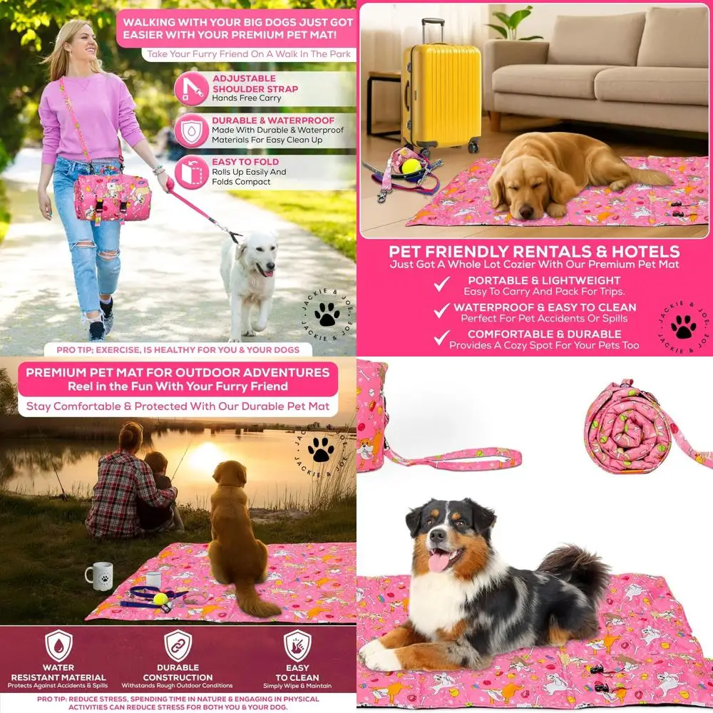 Cama para perros XL portátil: colchoneta para acampar enrollable de 55x39, lavable y liviana, ideal para interiores/exteriores, automóviles y acampadas - Rosa