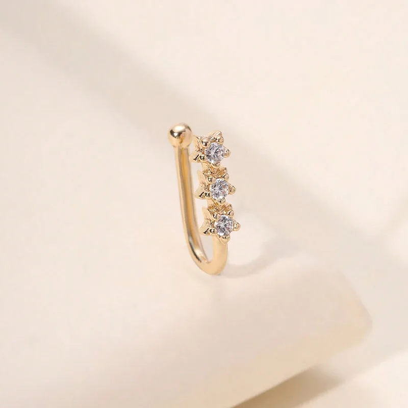 Elegant Non Pierced Nose Bone Hanging Ring, 3-Segment CZ Heart Nose Clip Jewelry Gift for Female Lover & Mom view 5