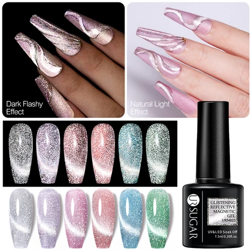 Imagen 2 del producto UR SUGAR 7,5 ml esmalte de uñas de Gel Magnertic reflectante láser plata rosa Gel magnético remojo UV LED barniz de manicura de uñas Gel UV