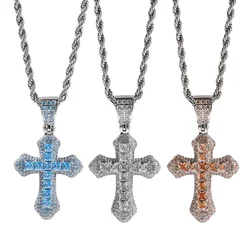Trend Cross Pendant Necklaces Fashion Hip Hop Rapper's Iced Out Zirconia Stainless Steel Rope Chain on Neck HommeJewelry OHP141