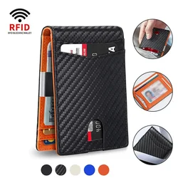 DIENQI-Rfid Carbon Fiber Card Holder Wallets Men Business Small Slim Mini Money Bag Bifold Leather Wallets for Men Luxury Vallet