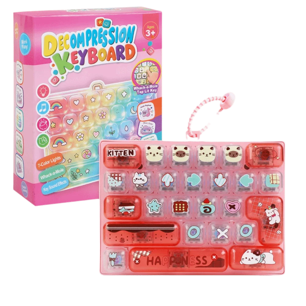 26-Key Decompression Button Transparent Dual-Tone Cute Design Mini Keyboard Pendant Simulation Keyboard with LED Lights