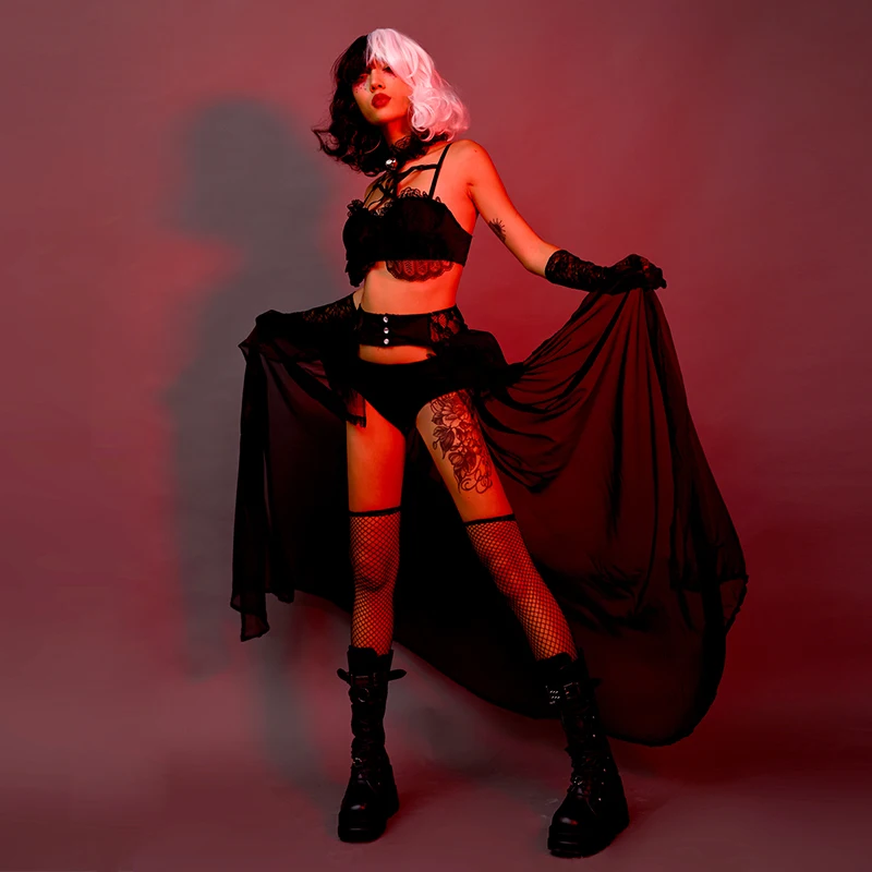 

Сексуальный кружевной костюм бикини для танца на шесте, сетчатая юбка, одежда для ночного клуба, ГОГО-шоу, одежда для вечевечерние, Dj Ds певица, сценическая одежда YS4344