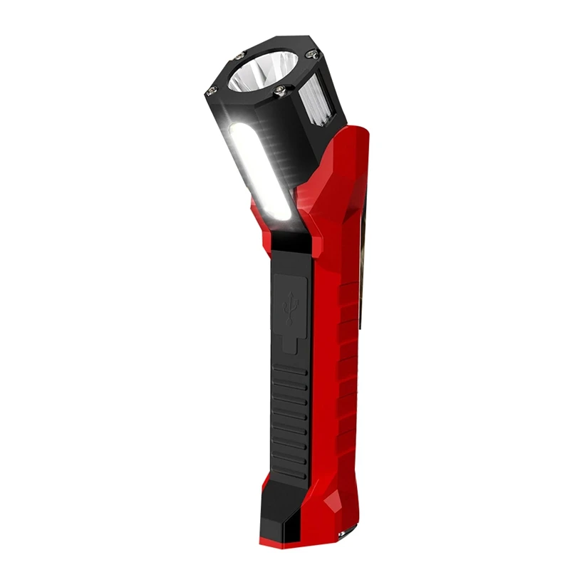 Luz de trabajo recargable, luz magnética de plástico rojo y negro, 1200 lúmenes, diseño giratorio de 160 °, 1 unidad