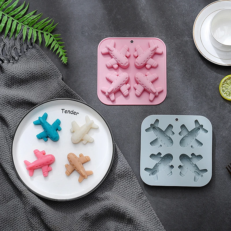 

4-Cavity Airplane Silicone Mold For Chocolate, Cake, And Ice Cubes Aircraft Themed Party Supplies Baking Tool For Kitchen Dining