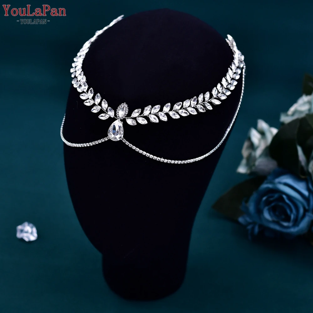 TOPQUEEN Braut Stirn Kopf Kette Hochzeit Strass Stirnband Braut Haar Zubehör Pageant Tiara Frau Kopfbedeckung HP524 – Detail 5
