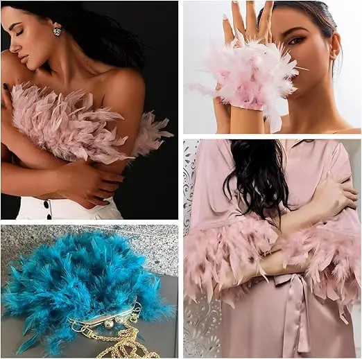 الأحمر تركيا ريشة تقليم هامش 2 ياردة الريش الطبيعي رقيق لملابس الحفلات DIY بها بنفسك الخياطة الحرفية فستان الزفاف الديكور #6