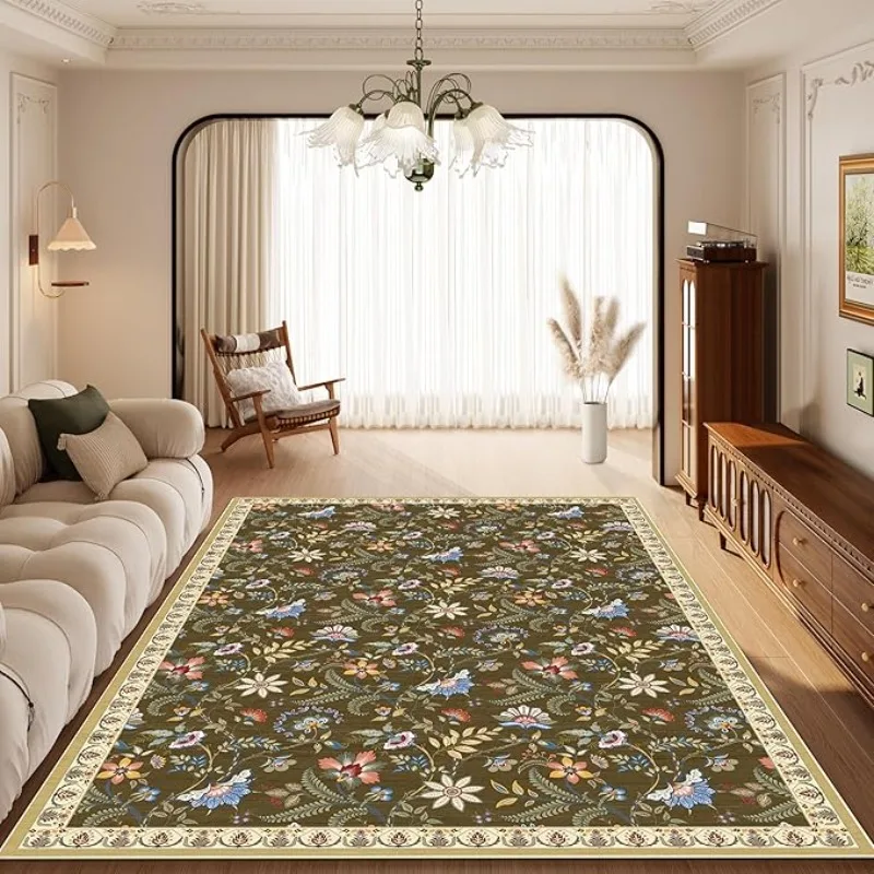 

Green Plant Garden Carpet for Living Room Persian Style Vintage Bohemian Rug Non-Slip Rug for Dining Room Kitchen Entryway Decor