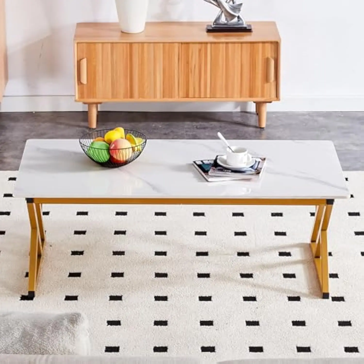 

Coffee Tables for Living Room, Living Room Tables with a Natural and Smooth Marble Pattern on the Surface Made of Rock Slab Mat