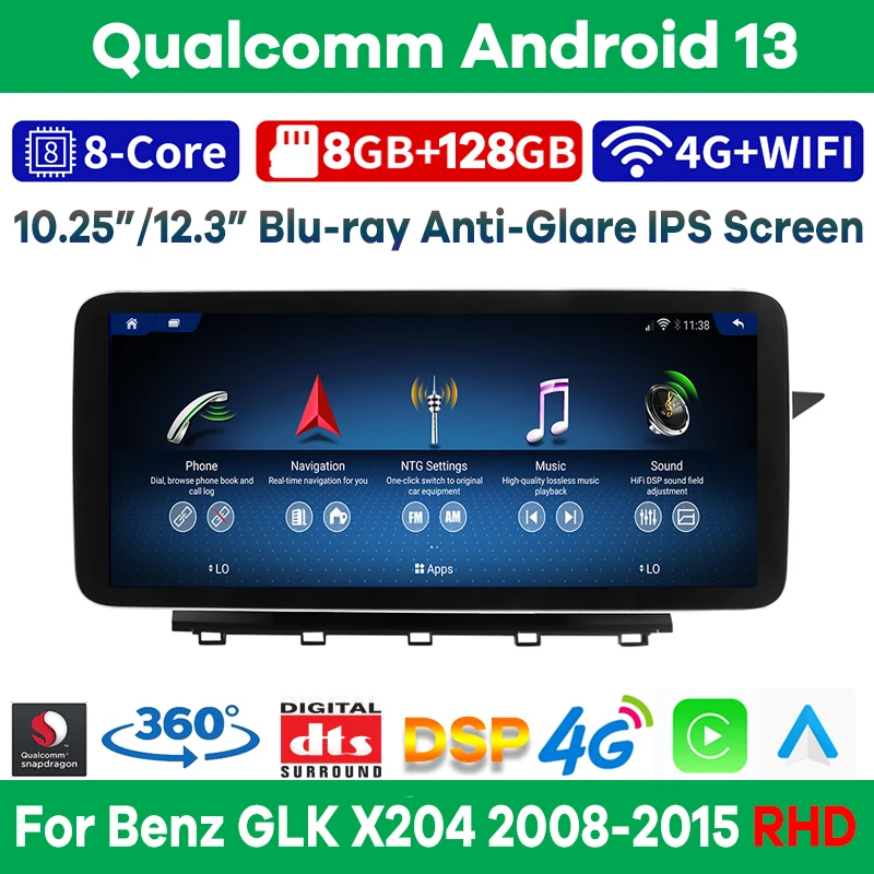 

Qualcomm 8+128G Android 13 Car Multimedia for Mercedes Benz GLK Class X204 RHD 2008-2015 Auto Radio Stereo Video GPS CarPlay 4G