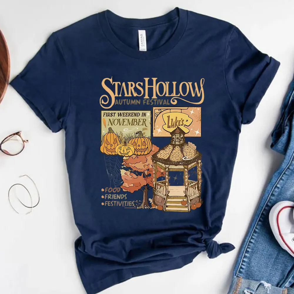 Vintage Stars Hollow T-Shirt Gilmore TV-Shirt Luke's Diner Kaffee-Tee Halloween Kürbis Damen Herbst Festival Herbst-Shirts Tops – Detail 8