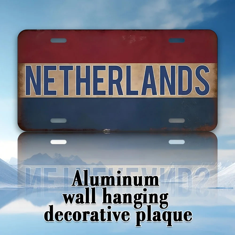 2D Flat, 1pc Dutch Aluminum License Plate Decorative Panel, for Decoration Only, Wall-Mounted, Suitable for Home, Bar