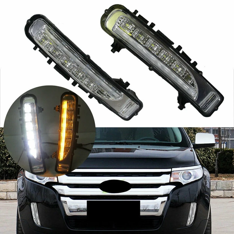 

12V Car White/Amber Switchback LED Daytime Running Lights With Turn Signal Lights Exact Fit For Ford Edge 2011-2014