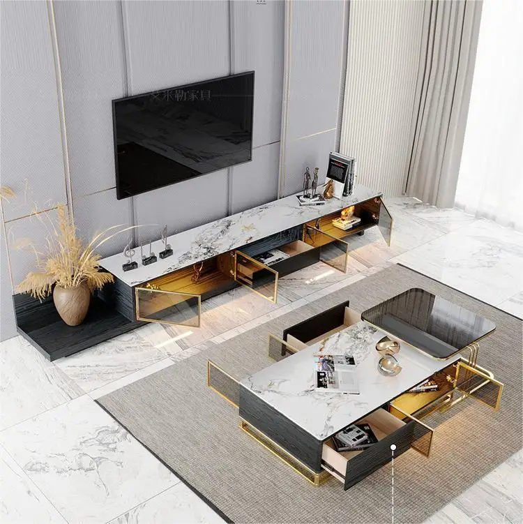 

Latest Design Living Room Furniture Nordic luxury metal square black coffee table