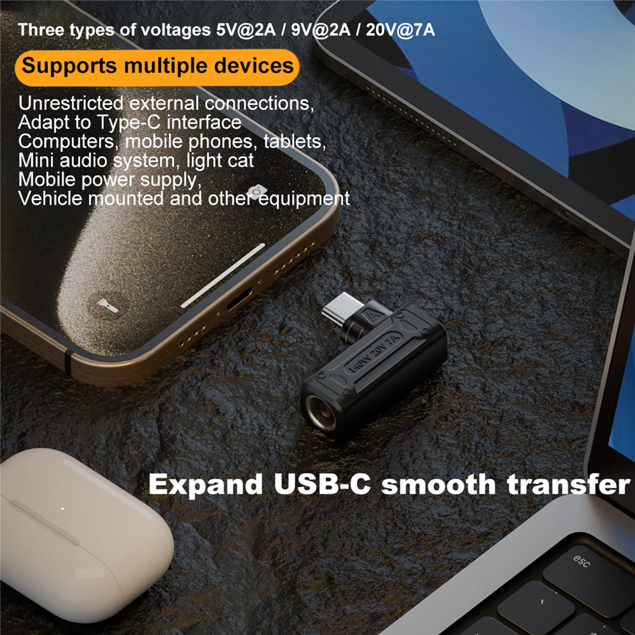 Dc Female To Type-c Adapter Suitable For 140w Pd Power Supply Adapter 5v/9v/20v7A Automatic Recognition Female To C Male Adapter