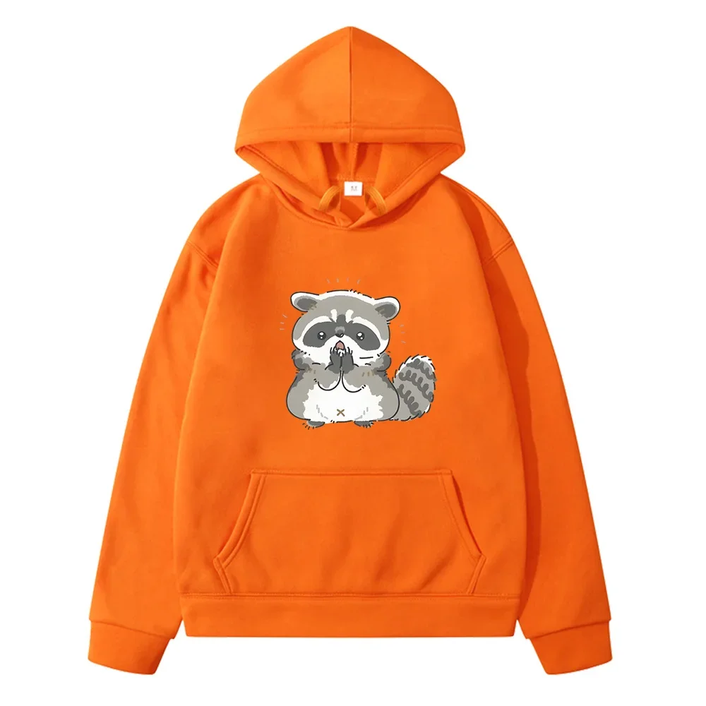 Little Raccoon Hoodies Women Men Harajuku Aesthetic Kawaii Graphic Sweatshirt Couples Autumn Winter Long Sleeve Children Clothes