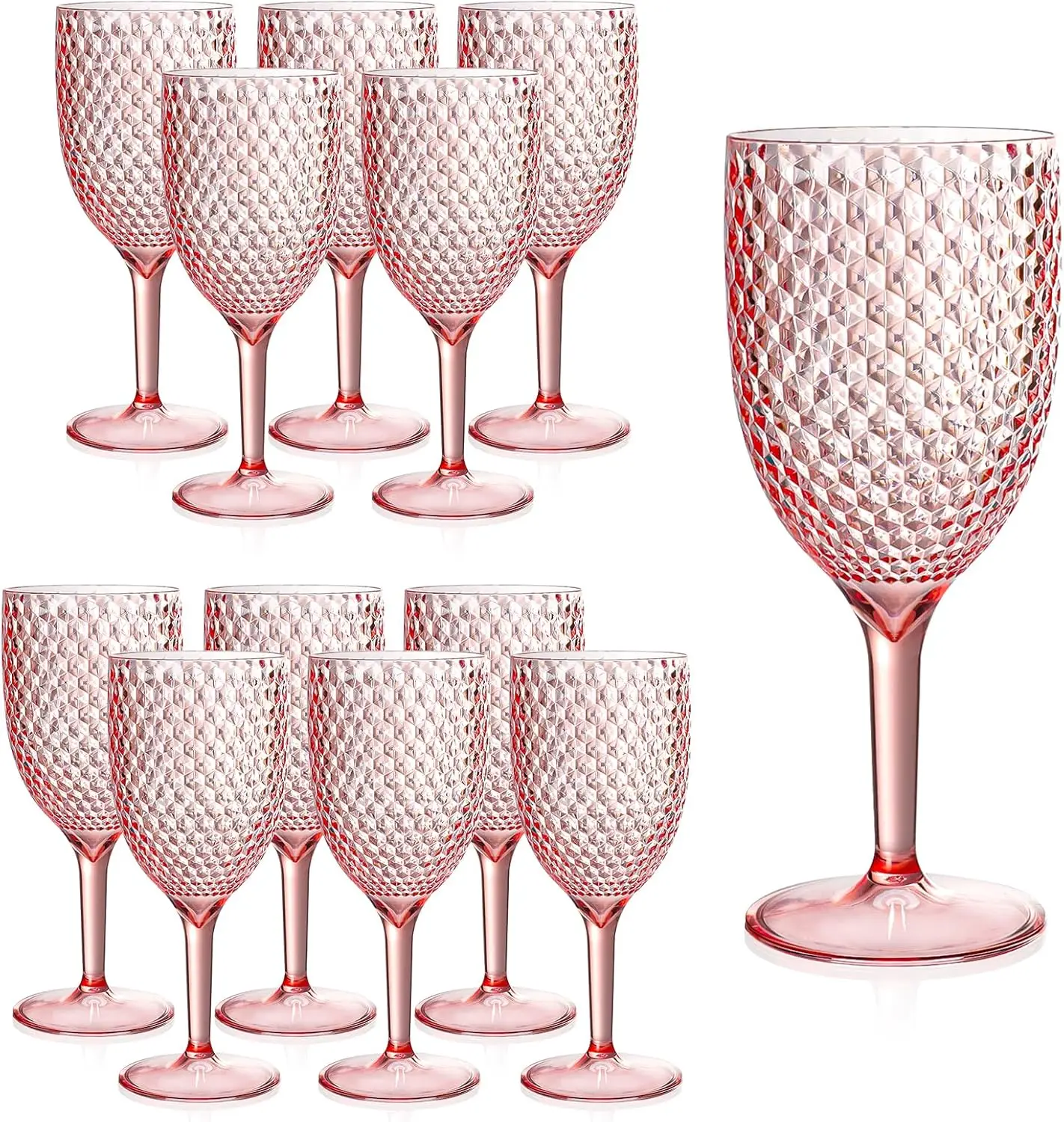 

12Pcs Pink Acrylic Wine Glasses 13.5oz Reusable Unbreakable Champagne Flutes with Long Stem for Wedding Party Bar