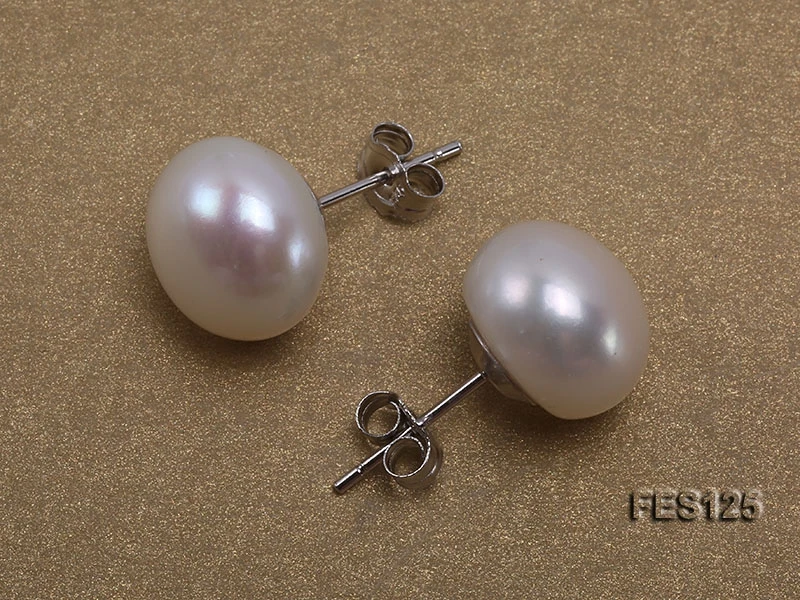 Terisa Pearl Jewelry 11mm White Flat Cultured Freshwater Pearl Earrings for Women T-FES125