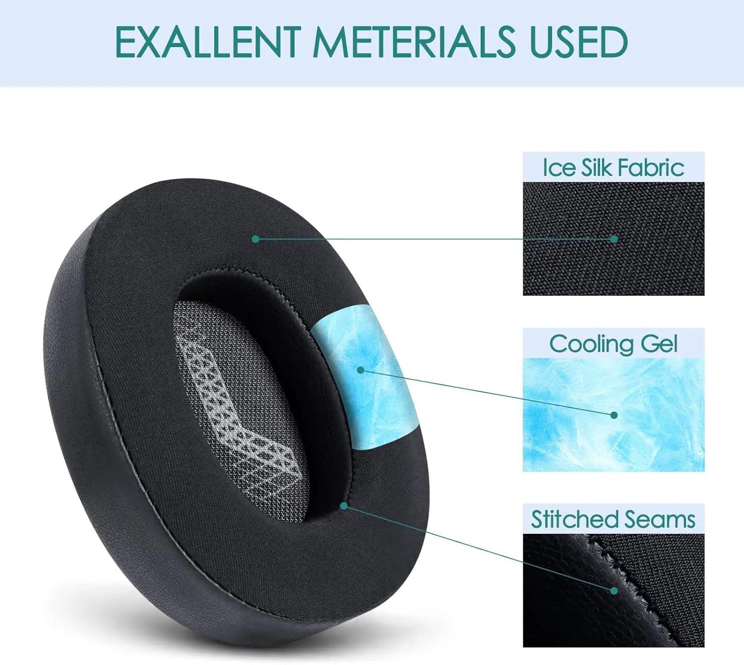 JBL 라이브 650 쿨링 젤 교체 이어 패드, 650/660BTNC E65BTNC 헤드폰, 메모리 폼 및 통기성 이어 패드