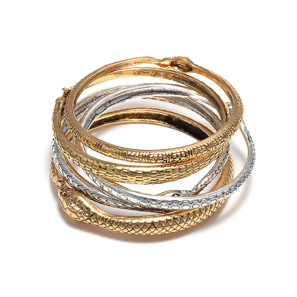 

5pcs/set Vintage Antique Gold Plated Bracelet For Women Bohemian Ethnic Snake Bangles Party Jewelry Gifts