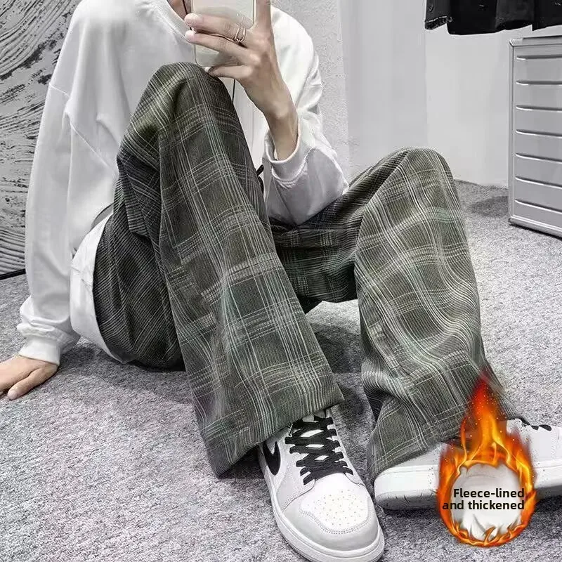 

Men's Casual Loose Dyeing Water Painting Pants Autumn Winter Straight Leg Long Trousers Comfortable Warm Faionable Straight...