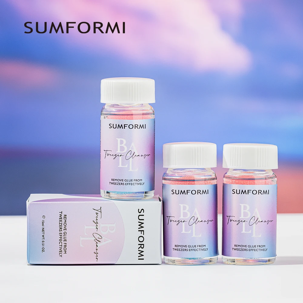 Sumformi-Dissolvant de colle de 15ml, boule éponge avec dissolvant de colle liquide, pincettes à cils, maquillage propre