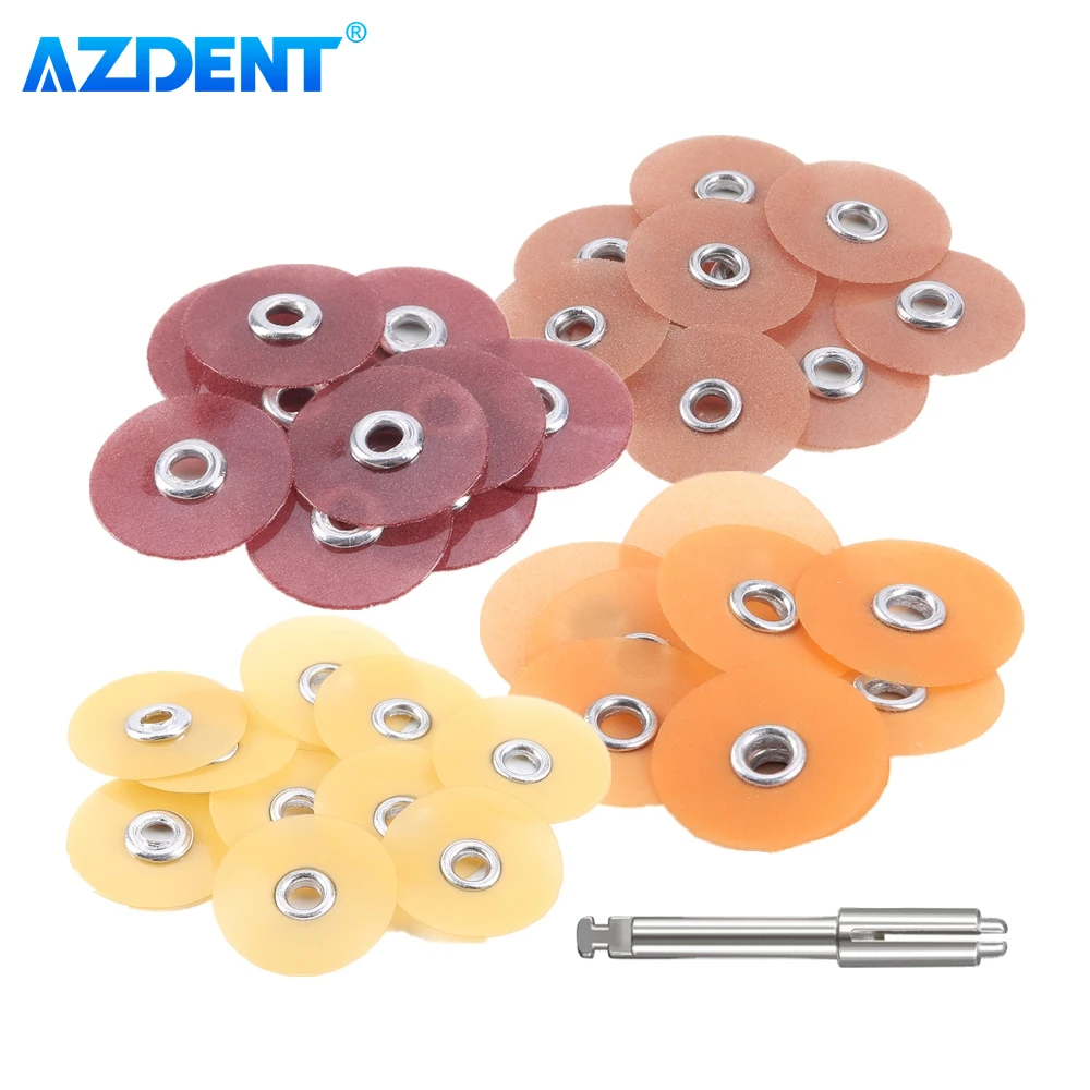 AZDENT Set Dental Finishing Polishing Discs Polisher for Composites Ceramics Glass Ionomer Restorations 50PCS Discs with Mandrel