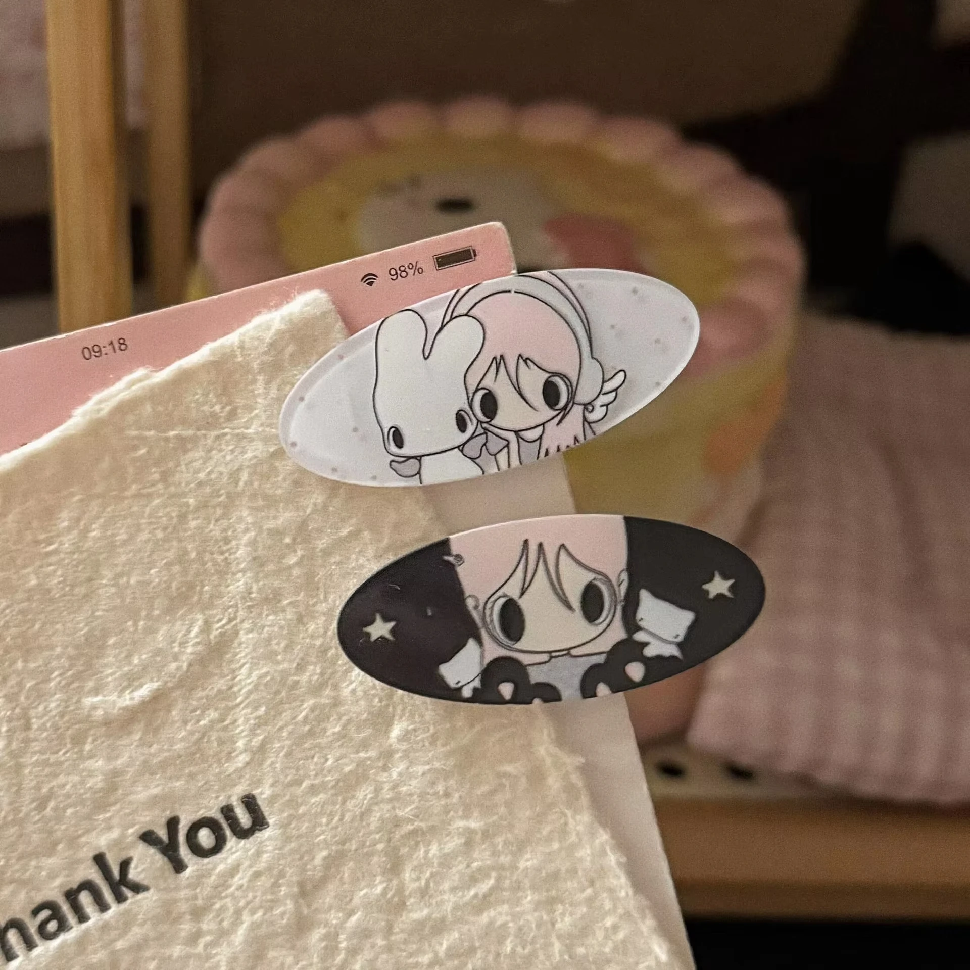 2Pcs/set Angel Girl Cartoon Hair Clip Set Star White Rabbit Print Oval Acrylic Side Barrettes Hairclips For Women Girls Jewelry